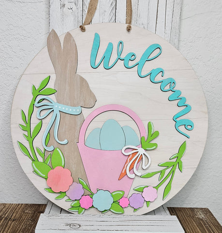 Welcome Bunny & Basket Doorhanger